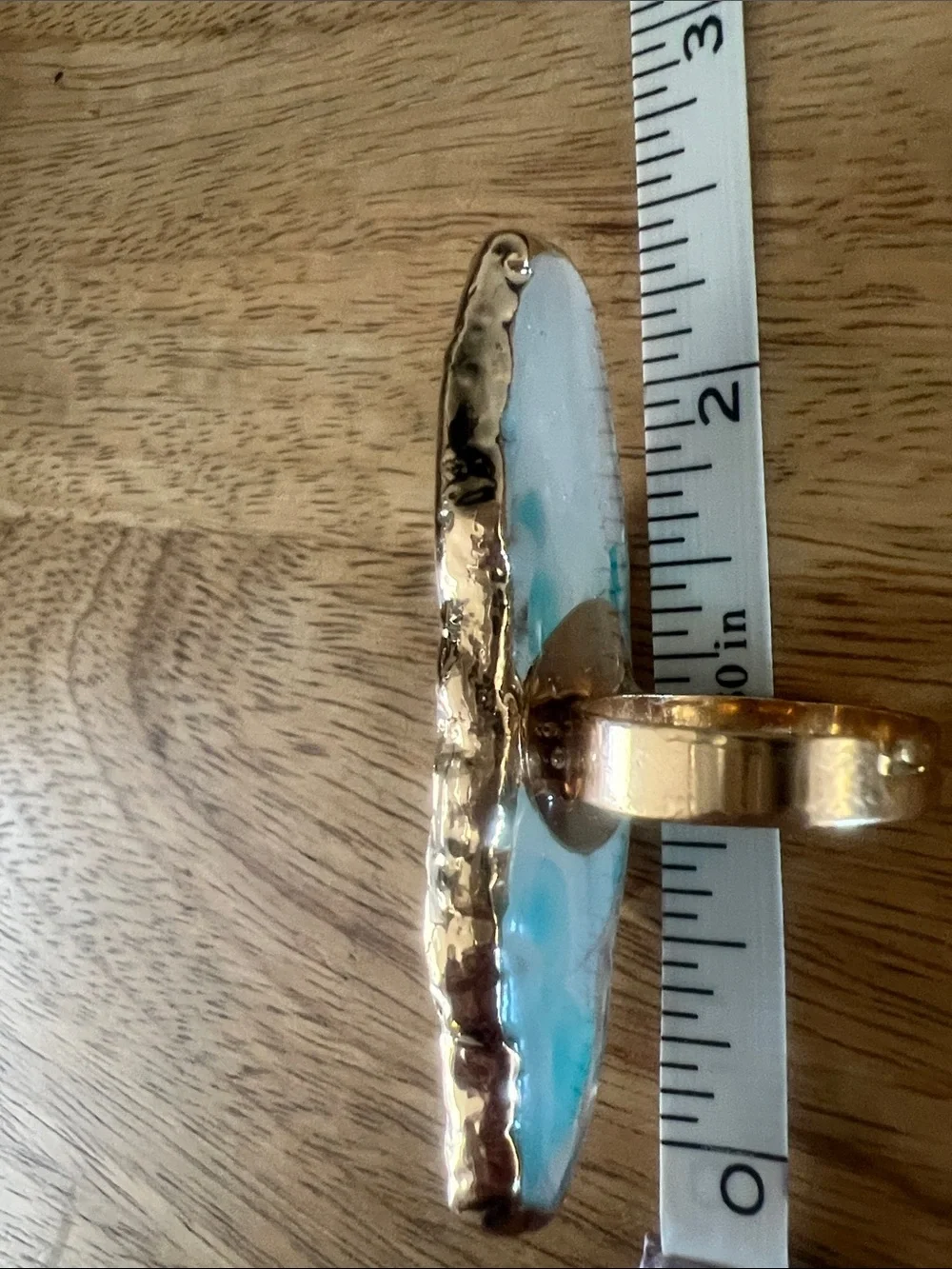 Blue Agate Statement Ring with Gold Trim